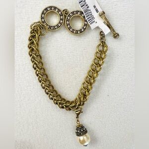 Heidi Daus 🆕 white faux pearl charm bracelet double toggle